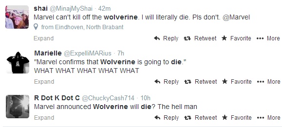 Tweets about Wolverine's death